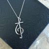 Silver CZ Treble Clef Cross Necklace Set