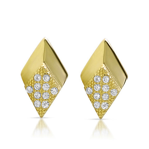 Gold CZ Micropave Arrowhead Stud Earrings