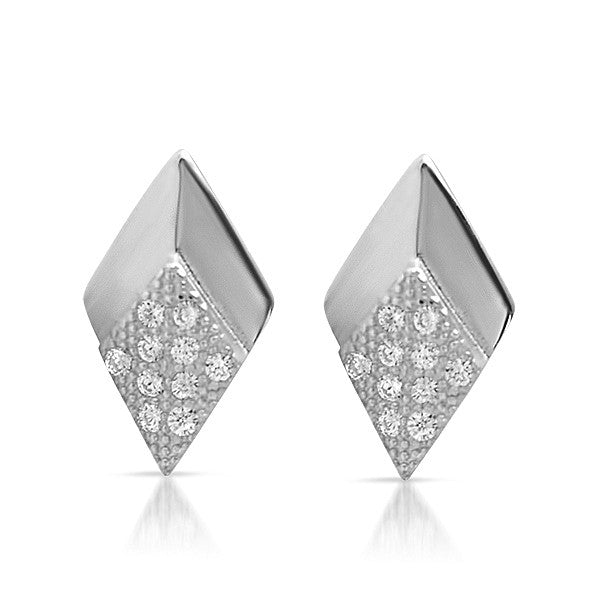 Silver CZ Micropave Arrowhead Stud Earrings