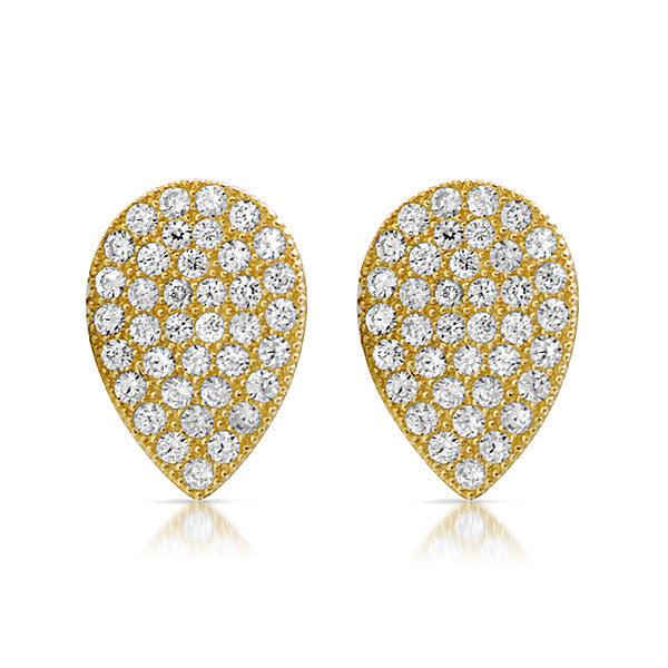 Gold CZ Micropave Teardrop Stud Earrings