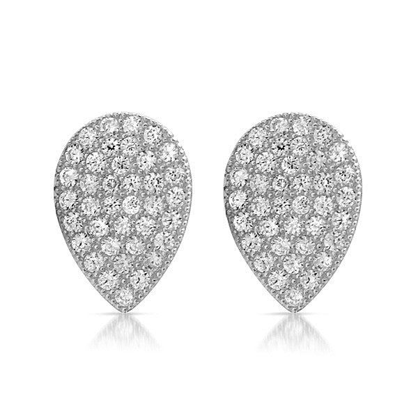 Silver CZ Micropave Teardrop Stud Earrings