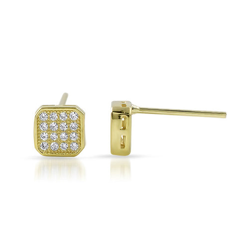 Gold CZ Micropave Cushion Stud Earrings