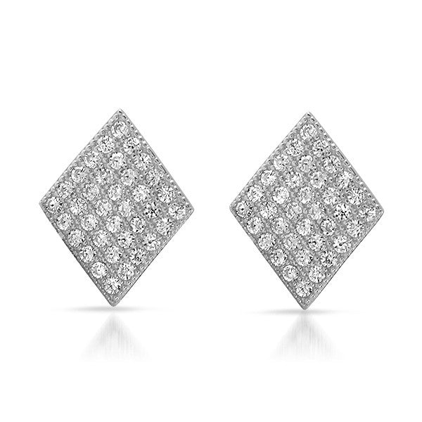 Silver Micropave CZ Diamond Shape Studs