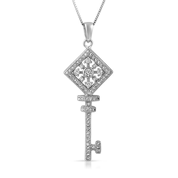 Sterling Silver Cubic Zirconia Key Necklace