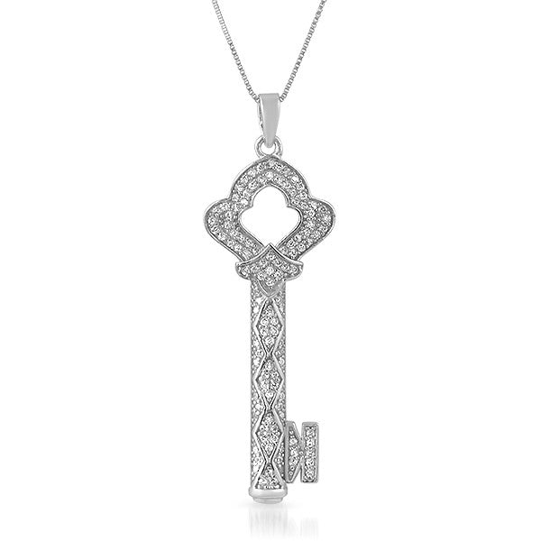 Silver Micropave CZ Key Necklace