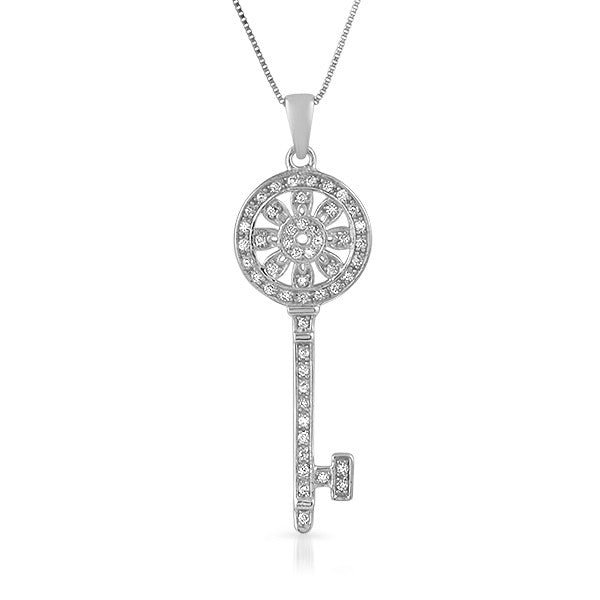 Silver CZ Art Deco Vintage Key Pendant