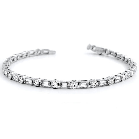 Silver Baguette Simulated Diamond Tennis Bracelet