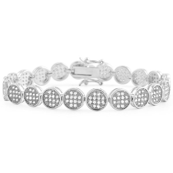 Silver Tone CZ Micropave Button Link Bracelet