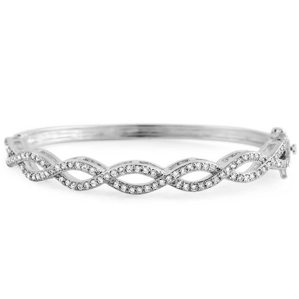 White Gold Finish Criss Cross CZ Bangle