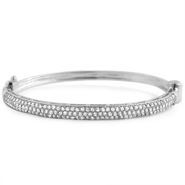 White Gold Finish 3 Row Micropave CZ Bangle