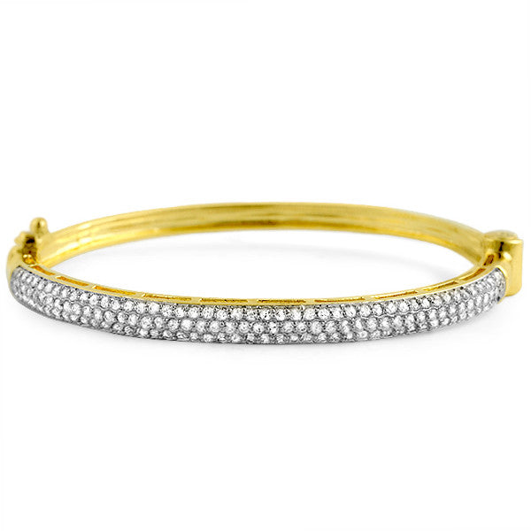 14k Gold Finish 3 Row Micropave CZ Bangle