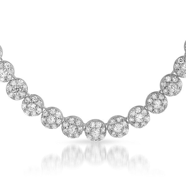 White Gold Finish Flower Link CZ Necklace