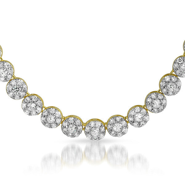 14k Gold Two Tone Flower Link CZ Necklace