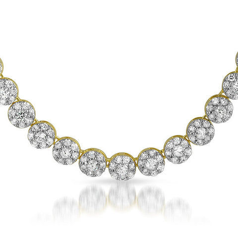 14k Gold Two Tone Flower Link CZ Necklace