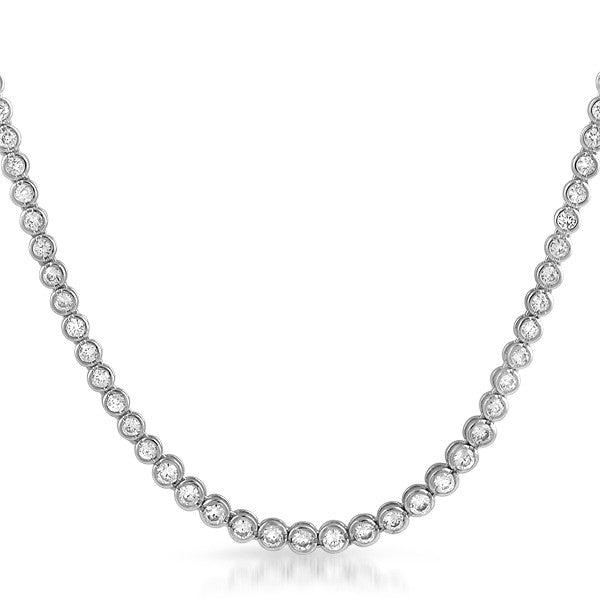 Silver Tone Bezel Set Graduating CZ Necklace