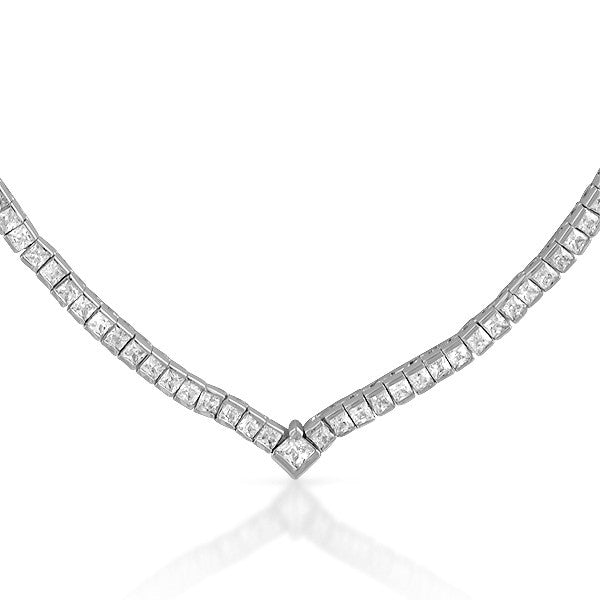 7.5 CTW Silver Tone Princess Cut CZ Necklace