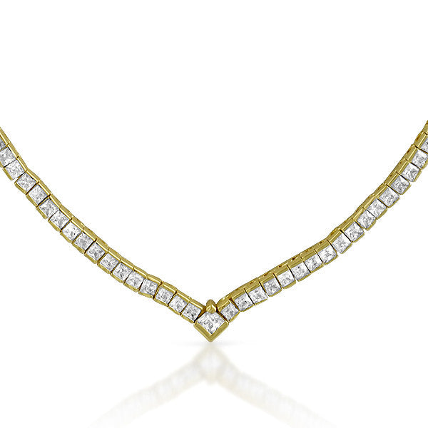 7.5 CTW Fancy Princess Cut CZ Gold Necklace