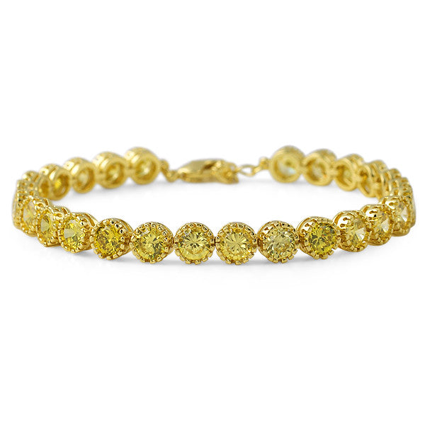 Gold Tone Canary CZ Bezel Set Tennis Bracelet