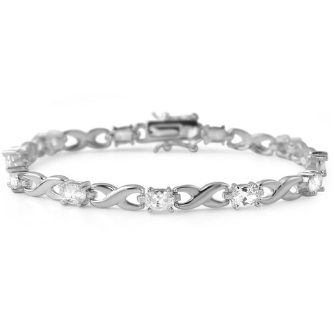 Oval Cubic Zirconia XO Silver Tone Bracelet