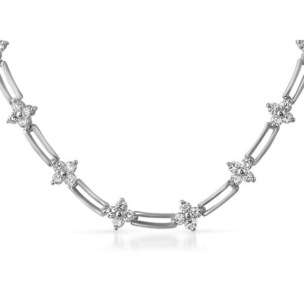 5 CTW Silver Tone Designer Flower CZ Necklace