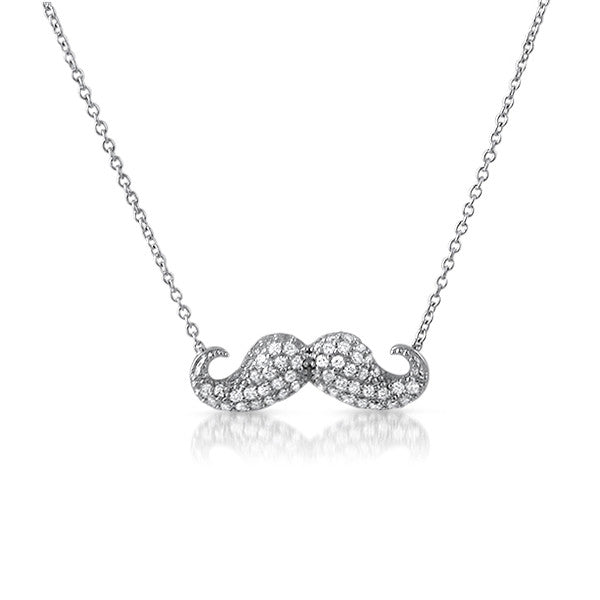 Silver Micropave CZ Mustache Necklace
