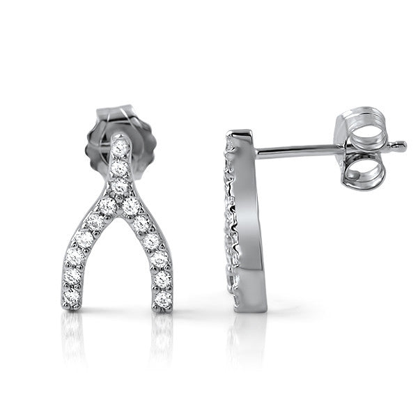 Silver Wishbone Cubic Zirconia Earrings