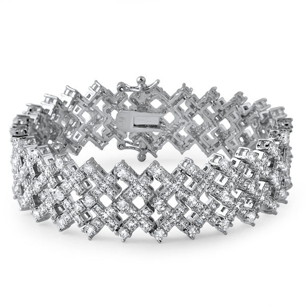 Fancy Bridal CZ Fence Link Bracelet Silver Tone