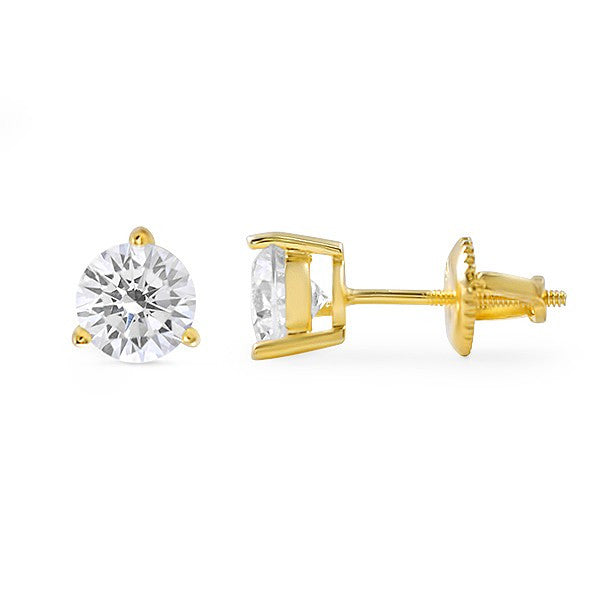Gold Finish Round Cut CZ Studs Screwback