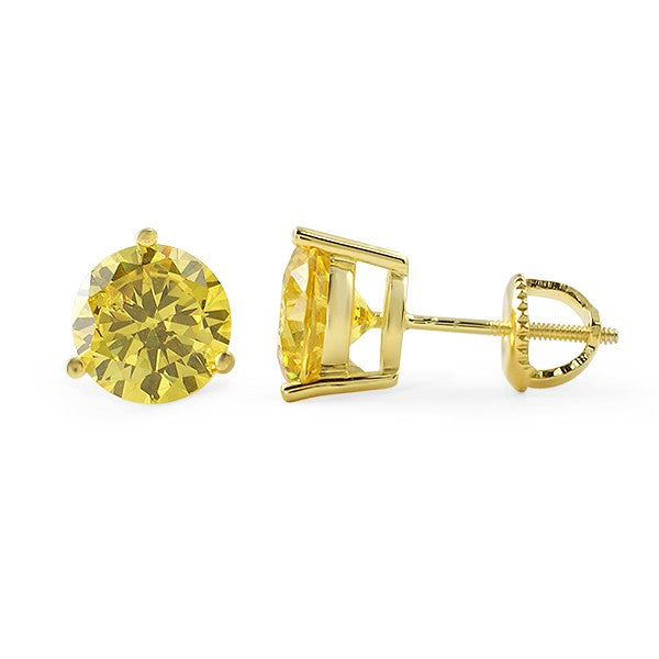 Canary Round Cut CZ Studs Screwback