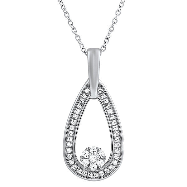 Sterling Silver Teardrop Simulated Diamond Pendant