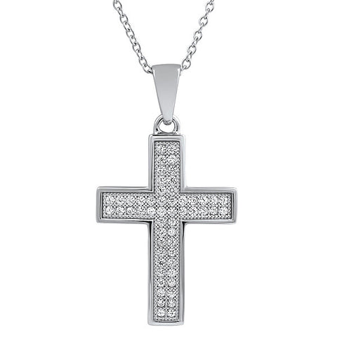 925 Silver Micropave Simulated Diamond Cross Set