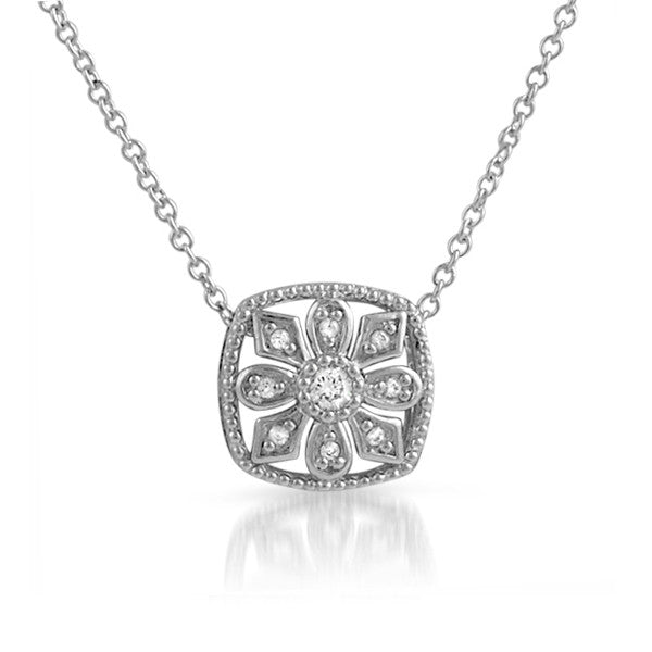 Sterling Silver Fancy Cubic Zirconia Pendant Necklace