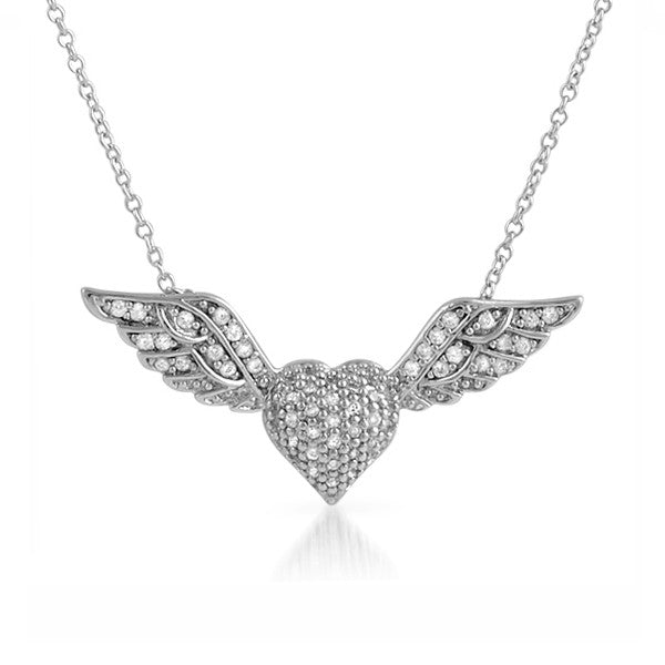 Sterling Silver Cubic Zirconia Winged Heart Necklace