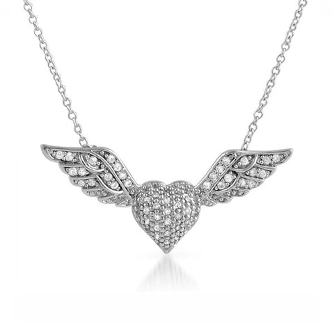 Sterling Silver Cubic Zirconia Winged Heart Necklace