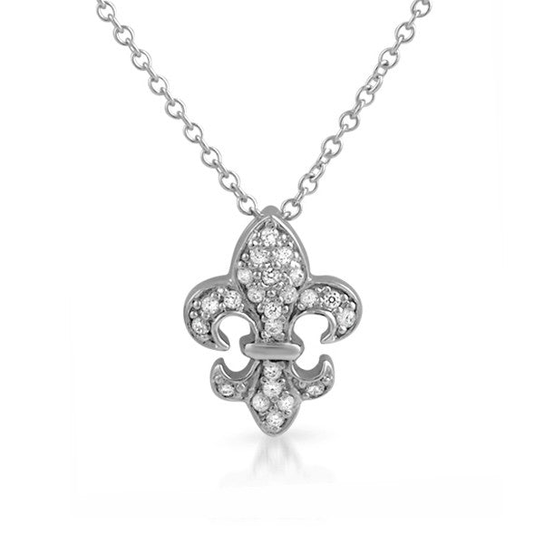 925 Silver Signity CZ Fleur de Lis Pendant Necklace Set