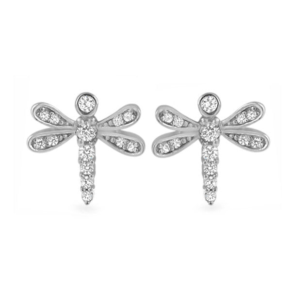 Sterling Silver Cubic Zirconia Dragonfly Earrings