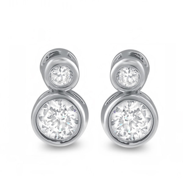 Sterling Silver 1.02 CTW 2 Stone Bezel Set Earrings