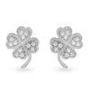 Sterling Silver CZ Lucky 4 Leaf Clover Stud Earrings