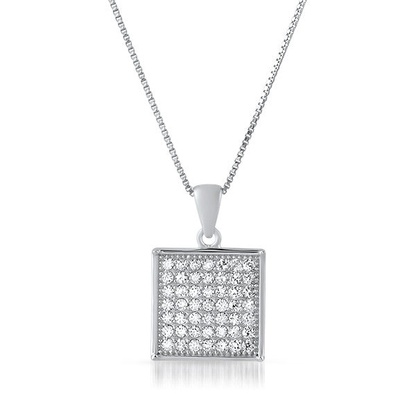 Sterling Silver Micropave CZ Square Pendant Set