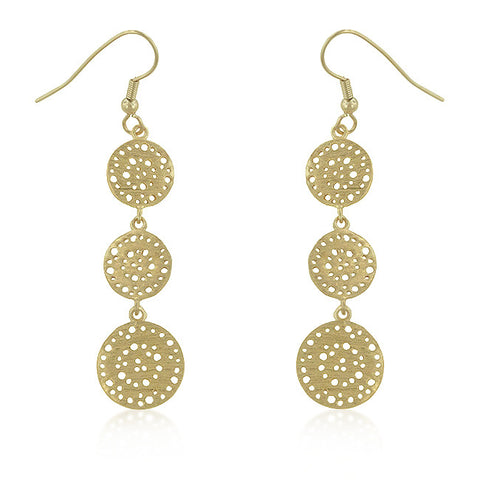 18K Gold Tone Filigree Fish Hook Earrings