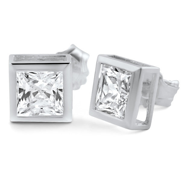 1.40 CWT 5mm Princess Cut Square Bezel Studs