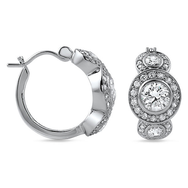 Simulated Diamond 3 Stone Halo Hoop Earrings