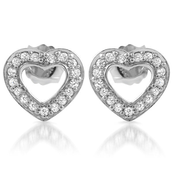 Sterling Silver Cubic Zirconia Heart Stud Earrings