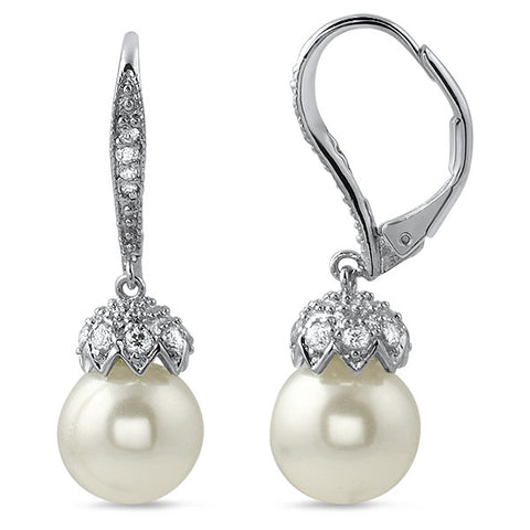 Sterling Silver CZ Pearl Drop Earrings