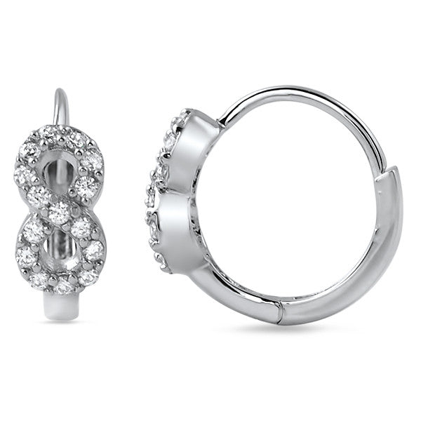 925 Silver CZ Infinity Sign Hoop Earrings