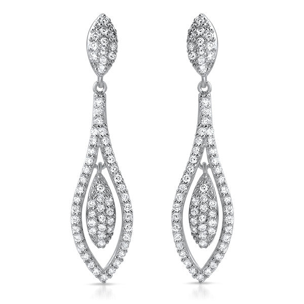 925 Silver Micropave Teardrop Dangling Earrings