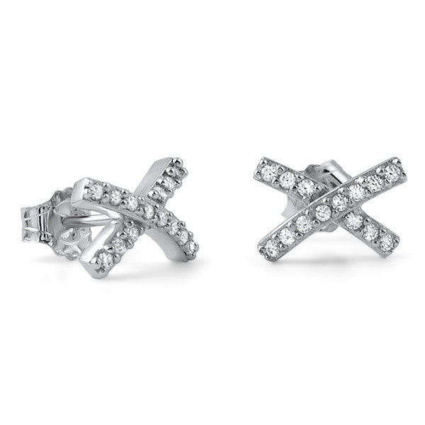 CZ Sterling Silver X Shape Fashion Earrings