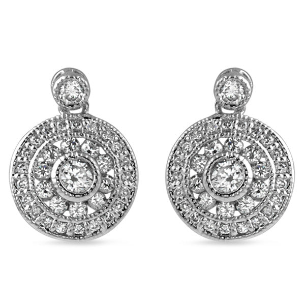 CZ Silver Vintage Round Drop Earrings
