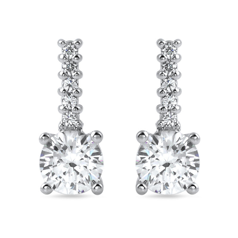 1.10 CTW Silver Simple Round CZ Drop Earrings