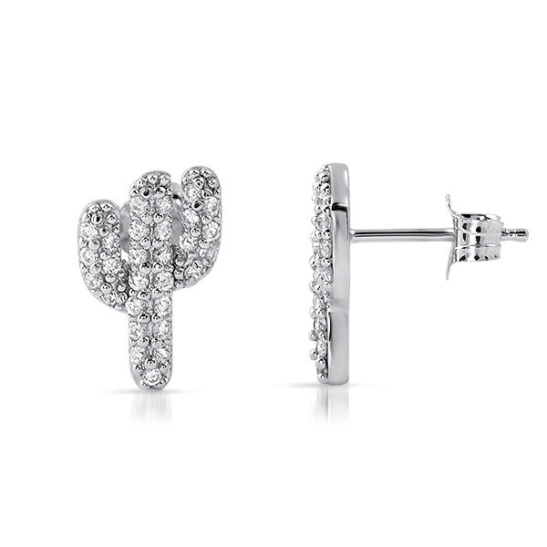 Cubic Zirconia Silver Cactus Stud Earrings